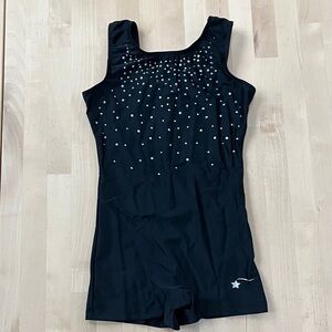 Destira Black Rhinestone Leotard / Biketard / Unitard, size CM